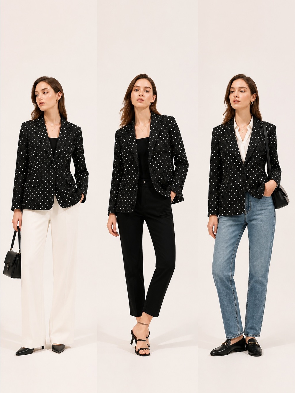 Liz Claiborne Black White Polka Dot Blazer Jacket Size L Classic Career Office